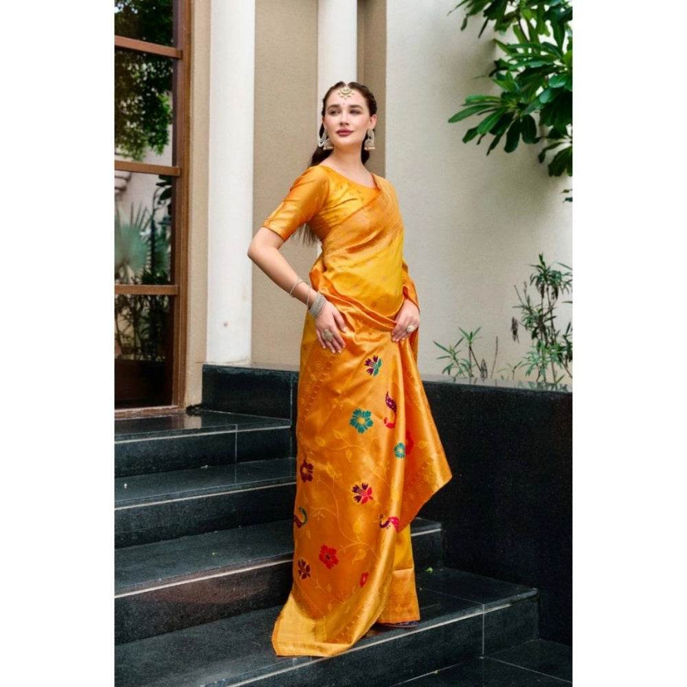 Generic Women's Silk Blend Zari Woven Saree With Unstitched Blouse 5.5Mtr (Mustard) - MYLUXURY LANE ENTERPRISE